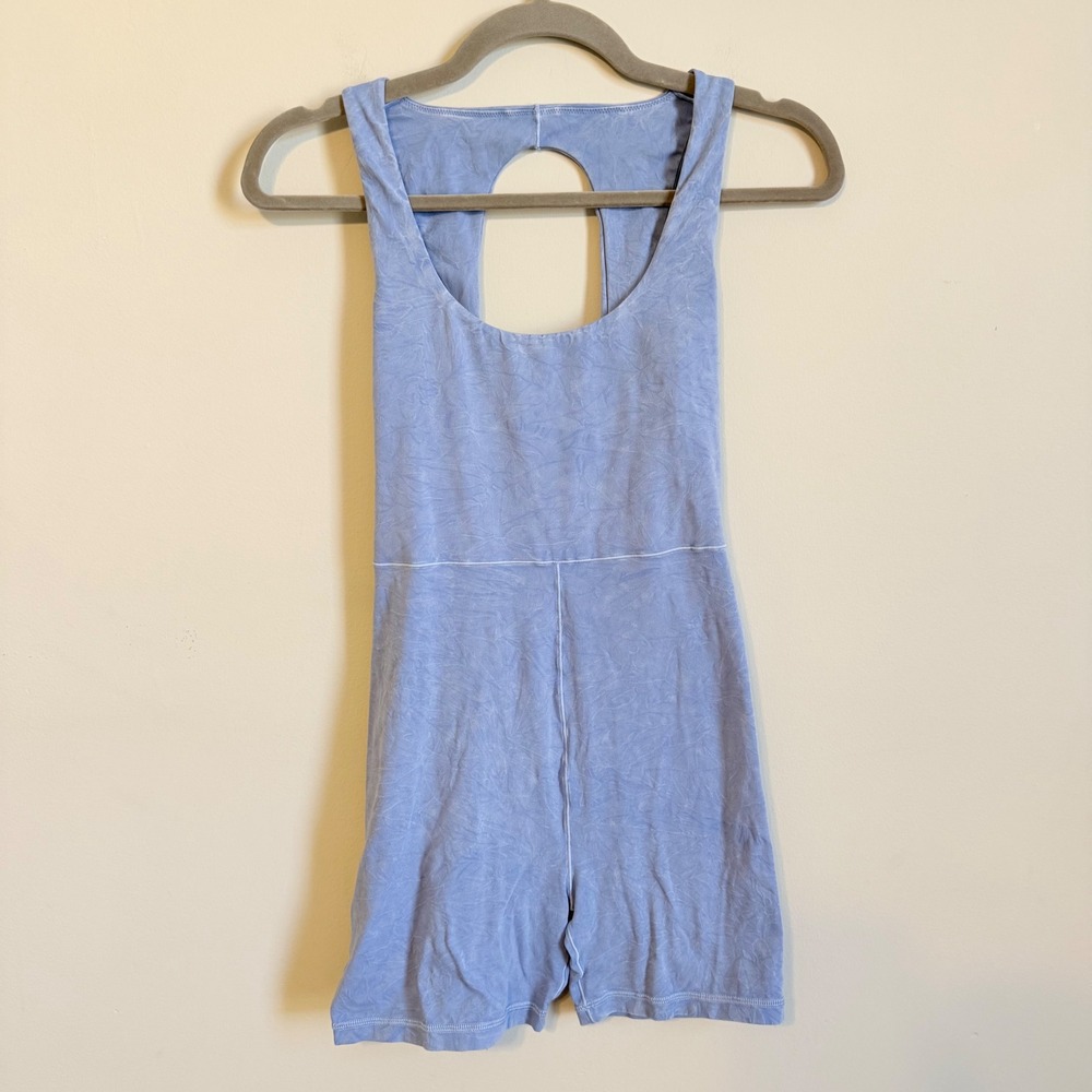 OFFLINE by Aerie Real Me Romper Blue Acid Wash Keyhole Back Bodysuit Medium